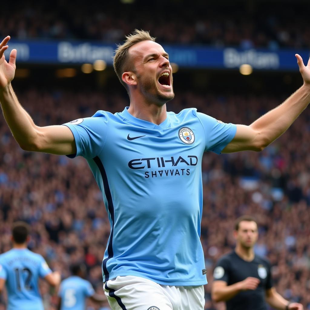 Erling Haaland celebrates a goal for Manchester City