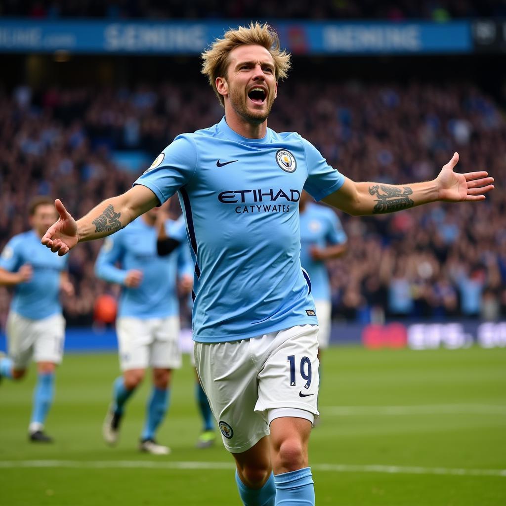 Erling Haaland celebrates a goal for Manchester City.