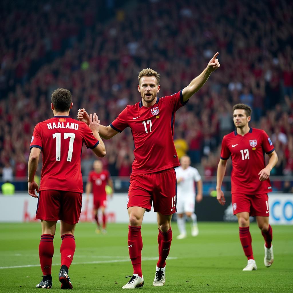 Erling Haaland celebrates a goal for Norway