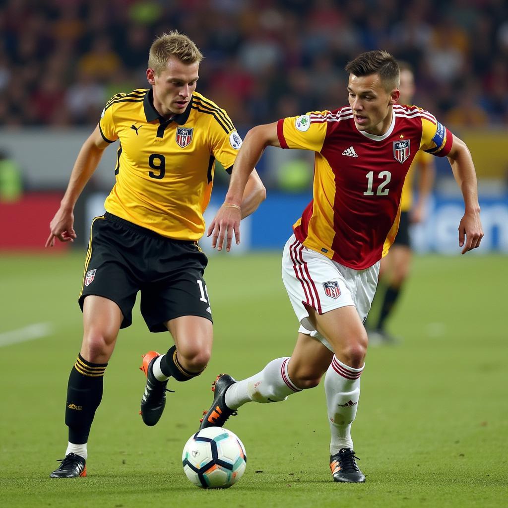 Erling Haaland dribbling past a defender