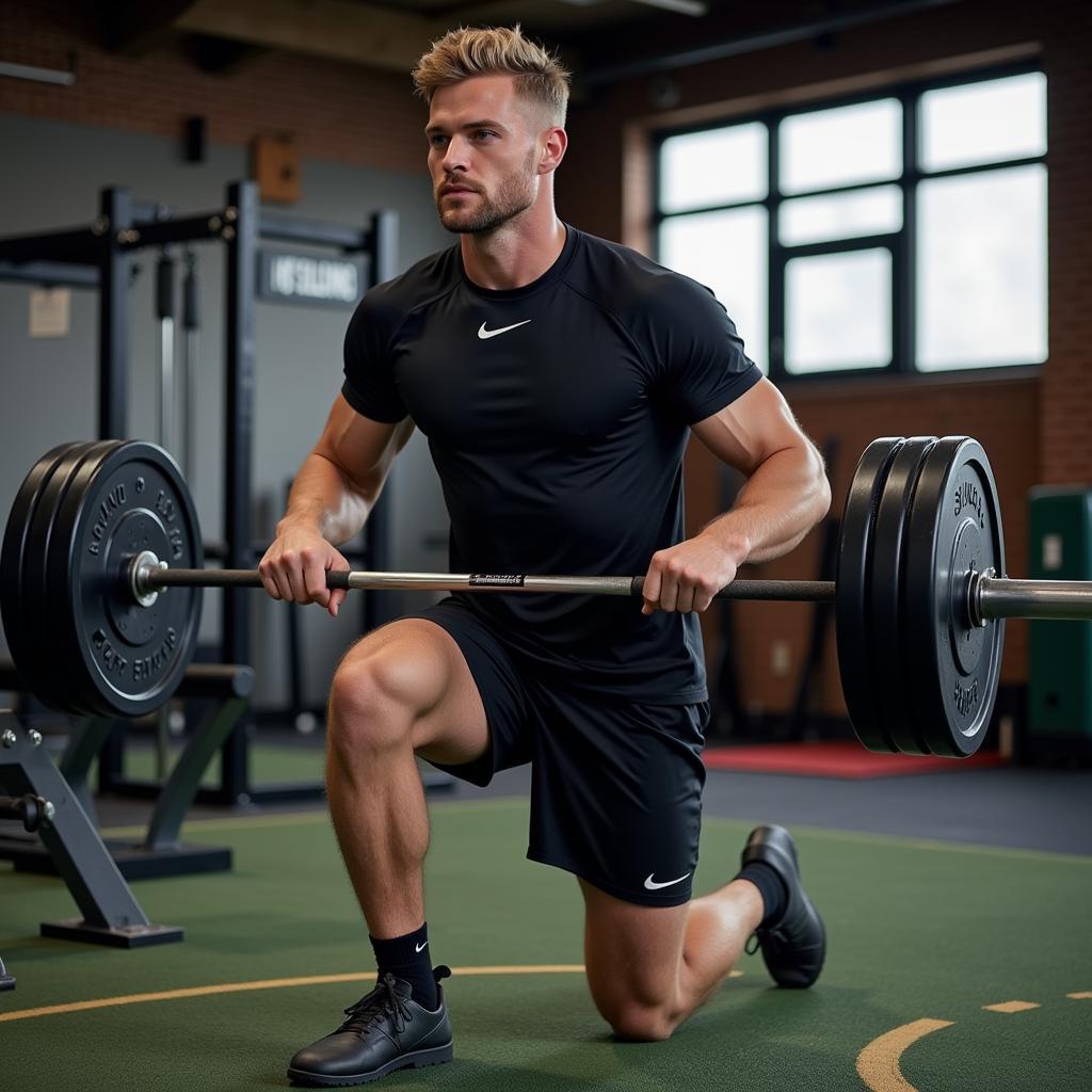 Erling Haaland working out in the gym