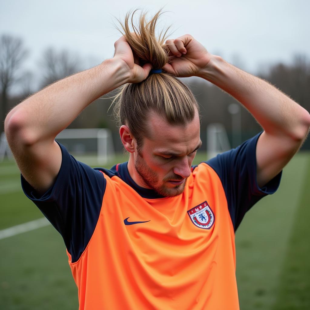 Erling Haaland demonstrating preferred hair tie