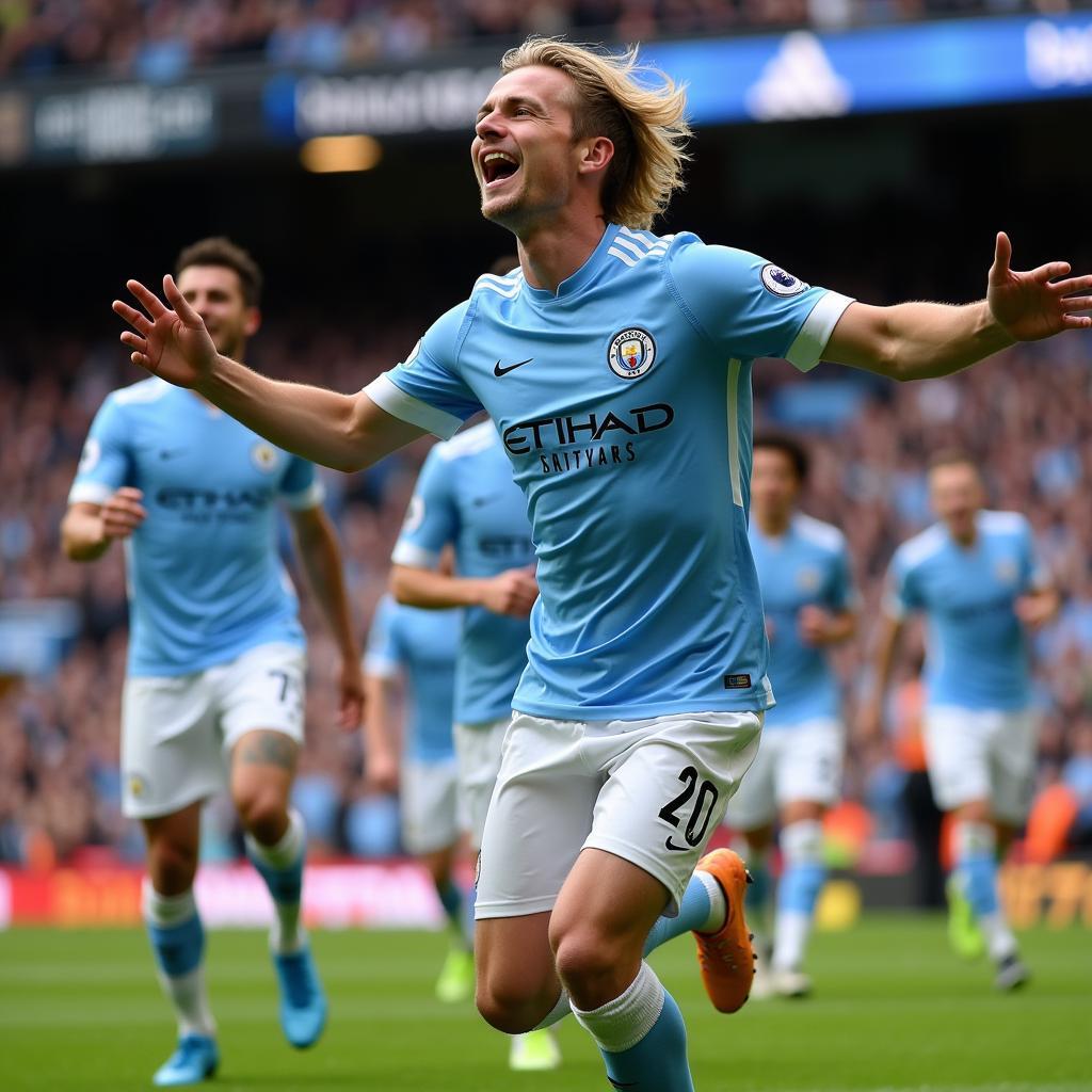 Erling Haaland Celebrating a Goal for Man City