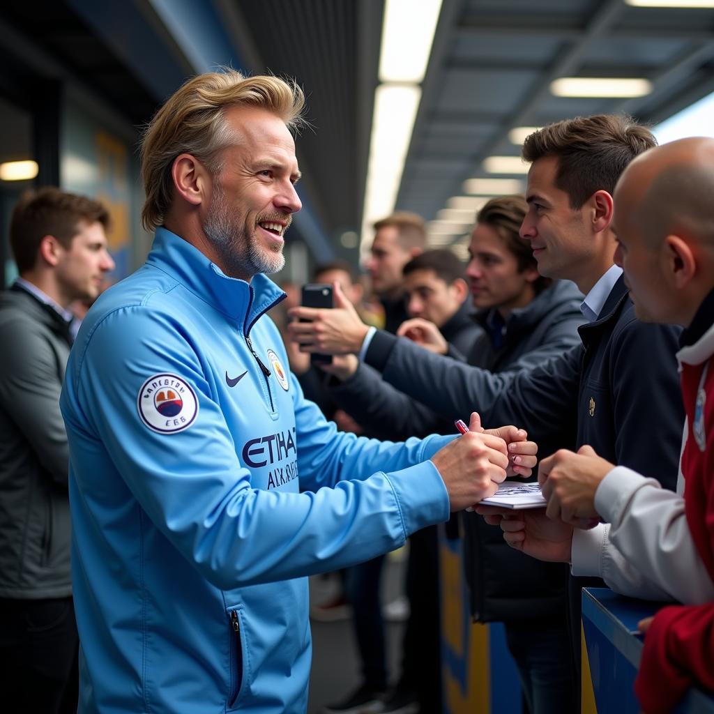 Erling Haaland interacts with Man City fans