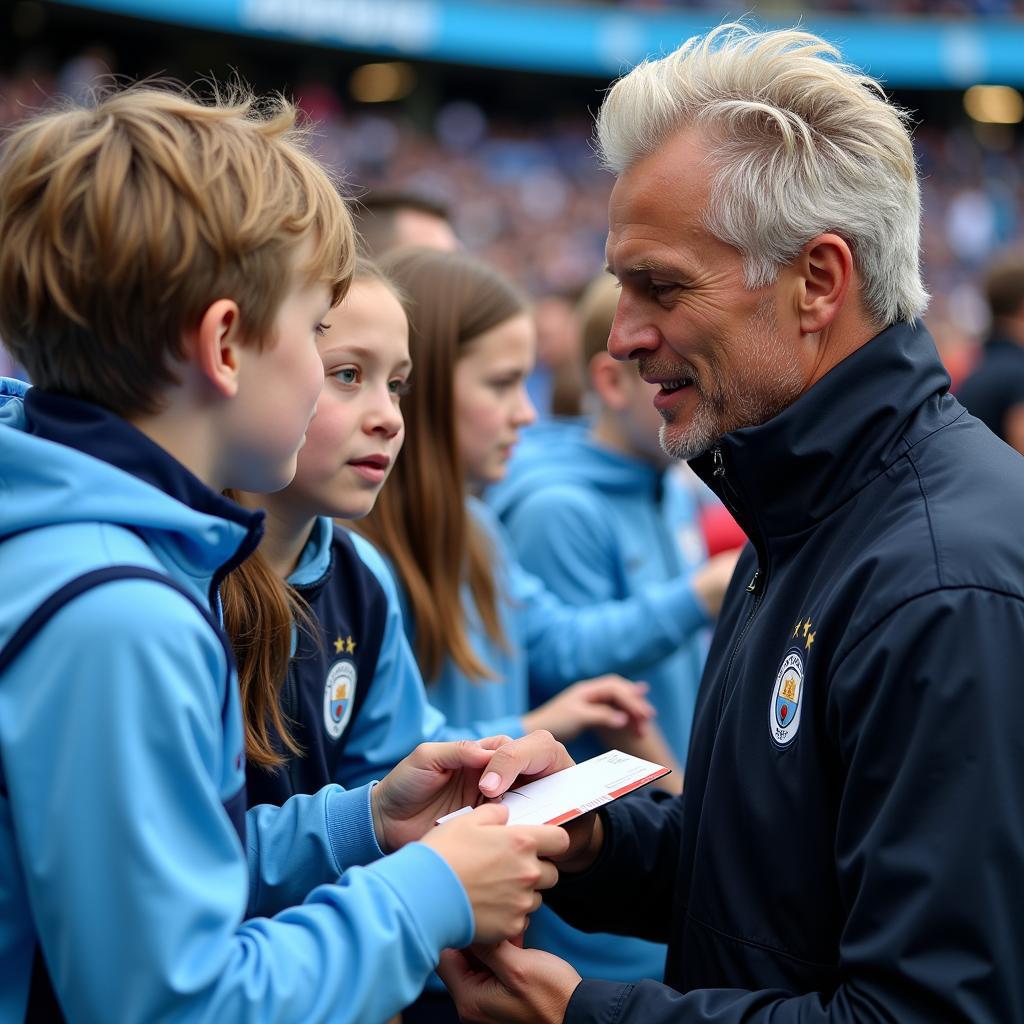 Erling Haaland interacting with Manchester City fans.