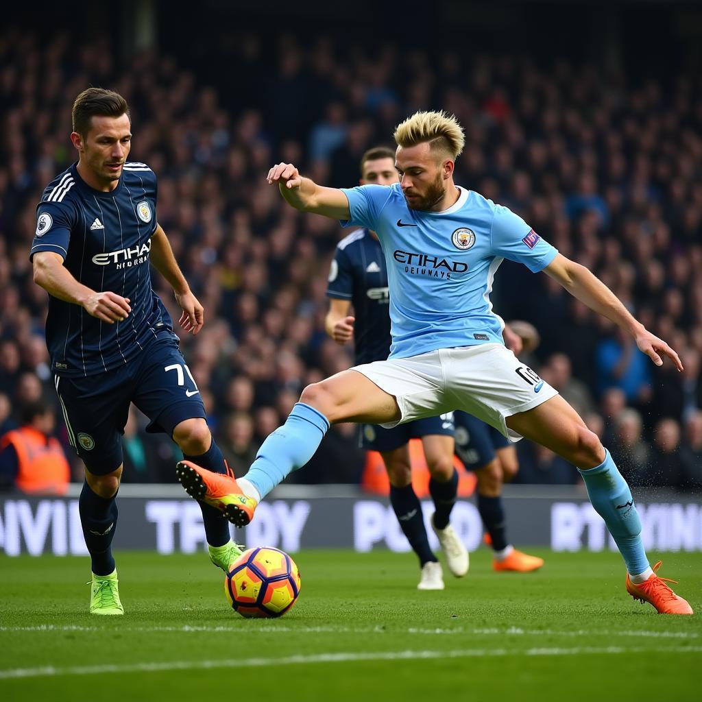 Erling Haaland scoring a goal for Manchester City