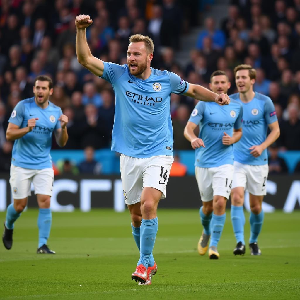 Erling Haaland celebrating a goal for Manchester City.