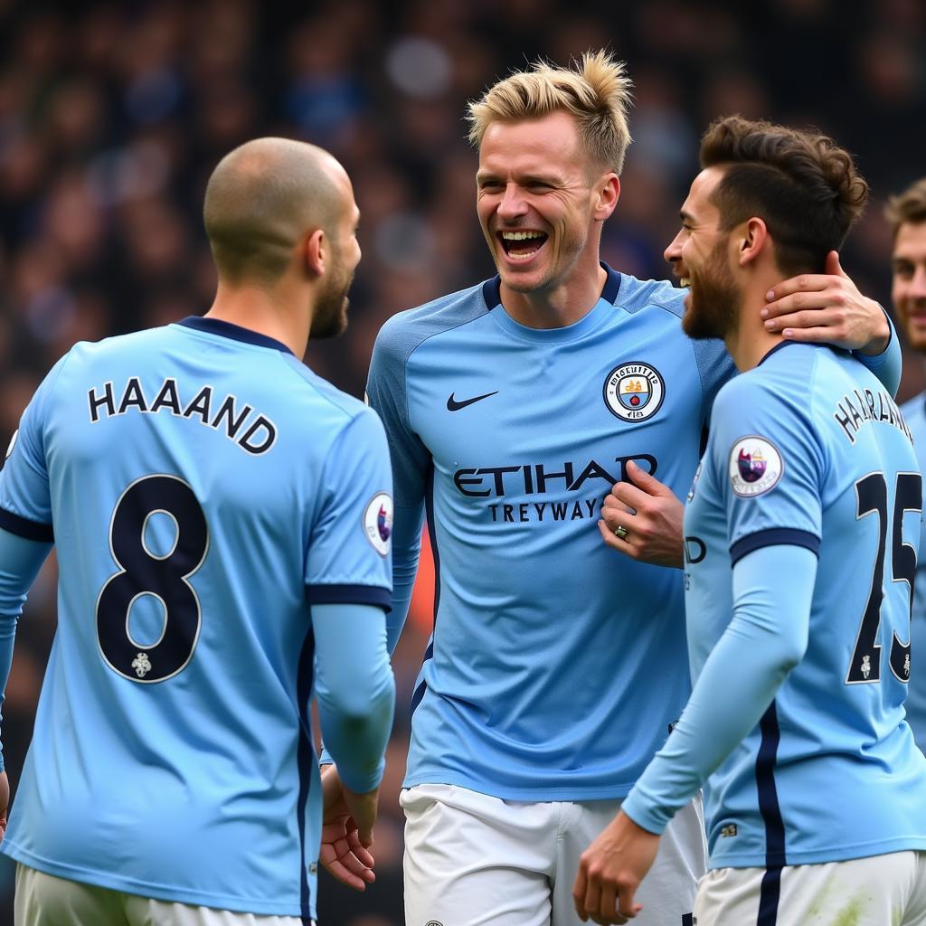 Erling Haaland with his Manchester City teammates