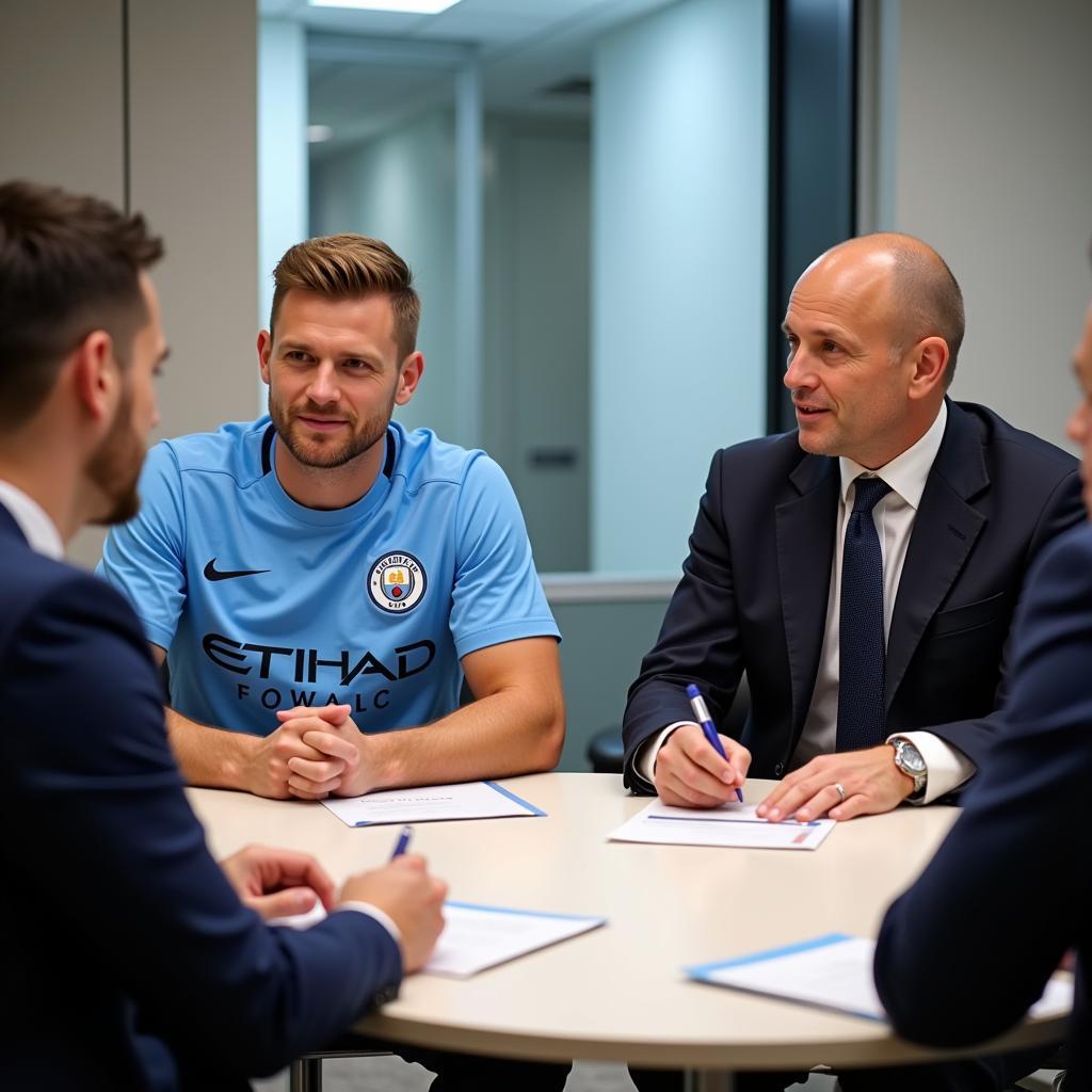 Erling Haaland and his agent discuss contract details with Manchester City officials