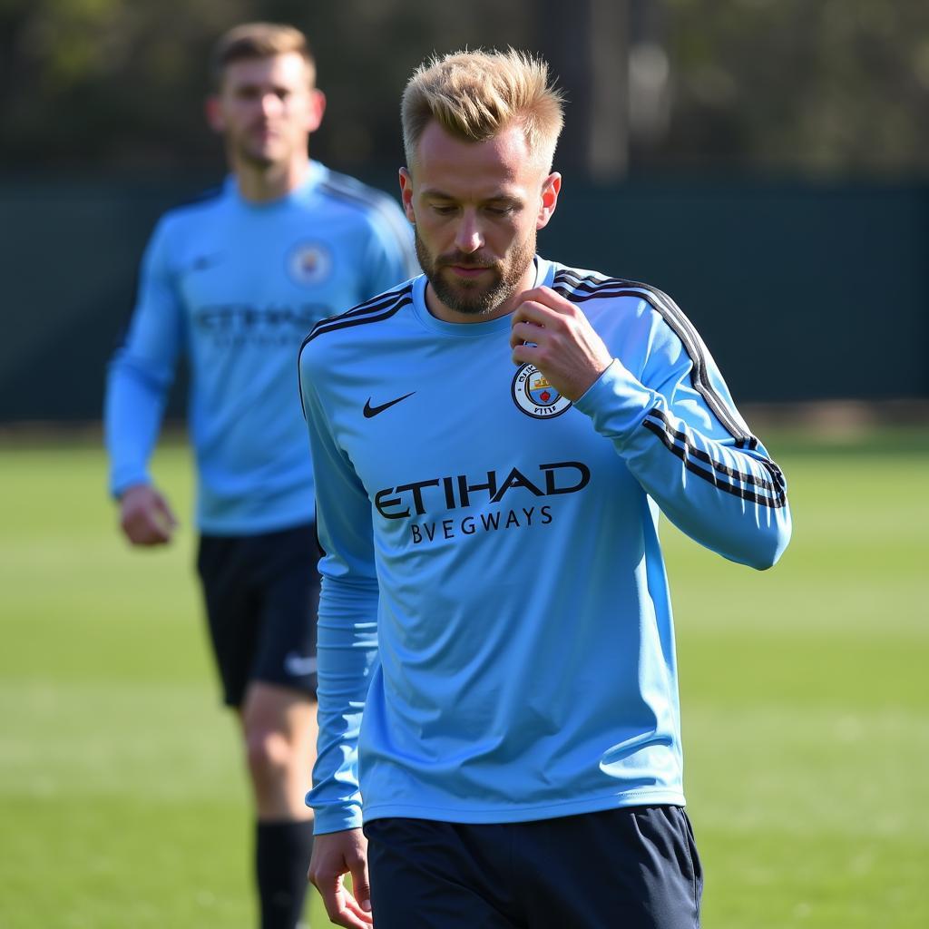 Erling Haaland training with Manchester City, emphasizing his dedication to earning his high wages.