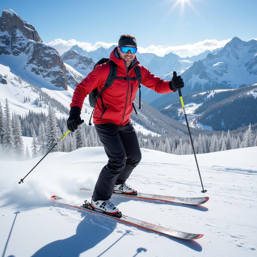 Erling Haaland gracefully skis down a snowy mountain slope, showcasing his athleticism and enjoyment of the sport.