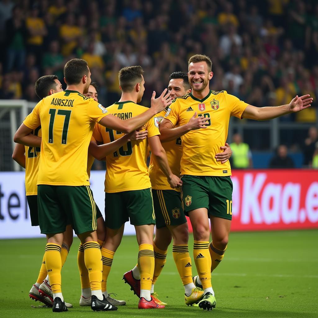 Erling Haaland celebrating a goal with his teammates, highlighting the importance of teamwork in achieving individual goals like the Ballon d'Or.