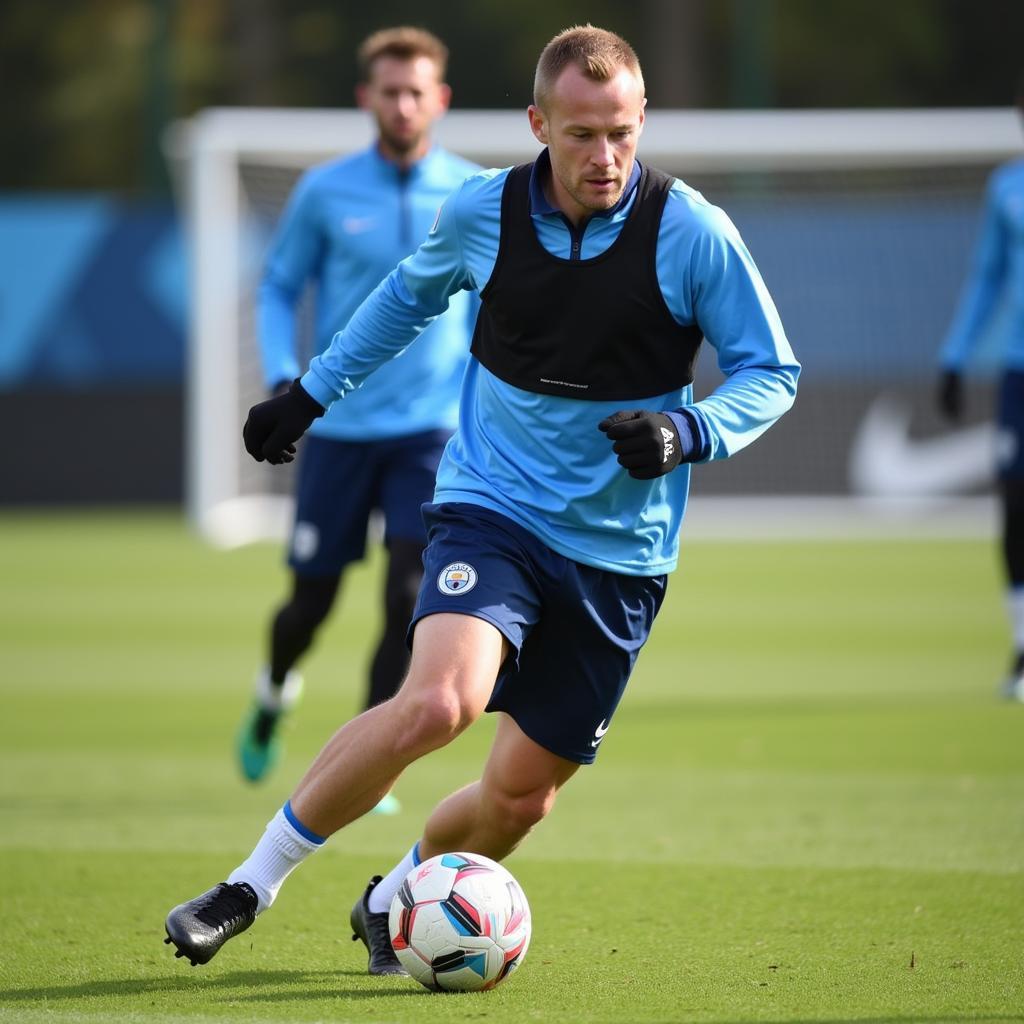 Erling Haaland trains with Manchester City, demonstrating his dedication and athleticism.