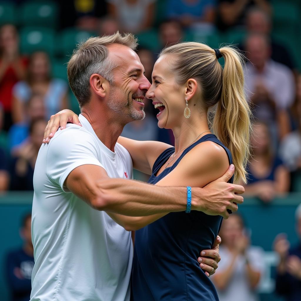 Erling Haaland celebrating a victory with his mother, Gry Marita Braut