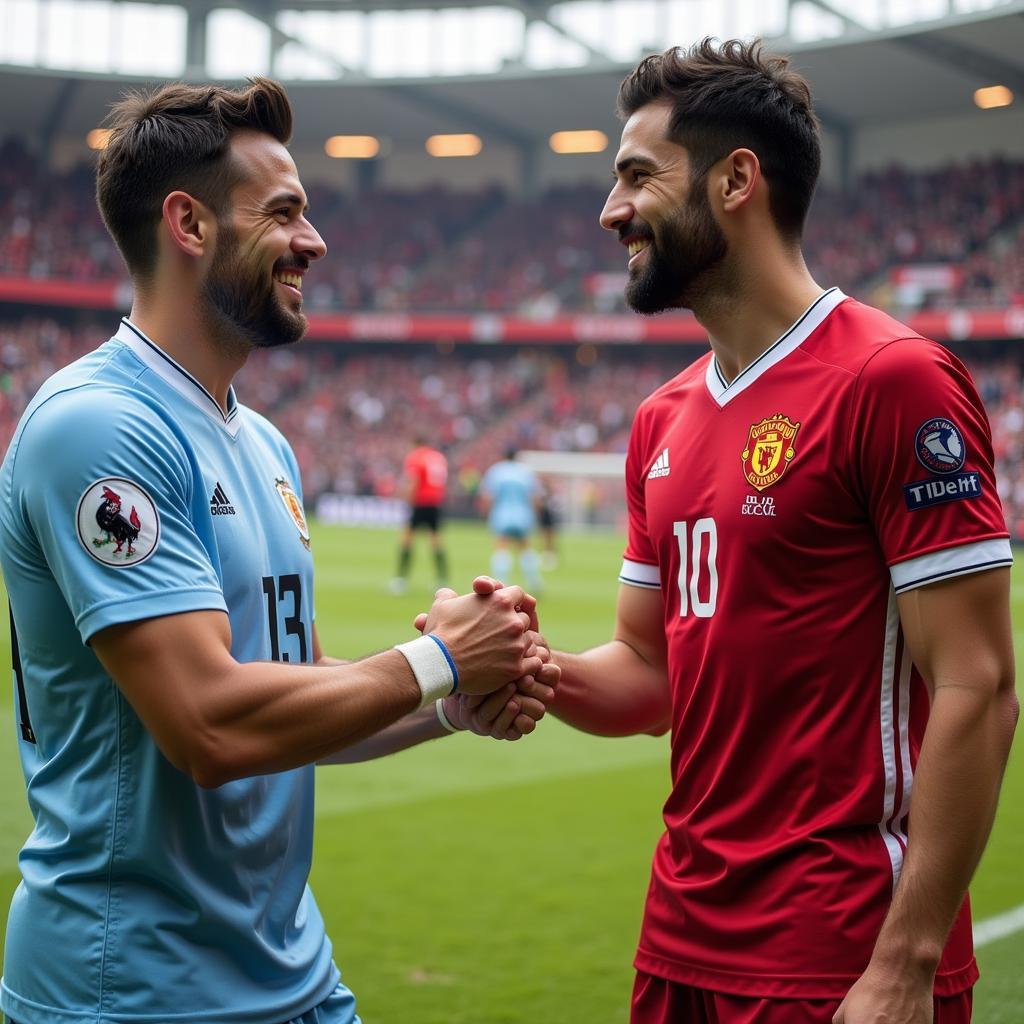 Fair Play in Football: Two opposing players shaking hands after a match