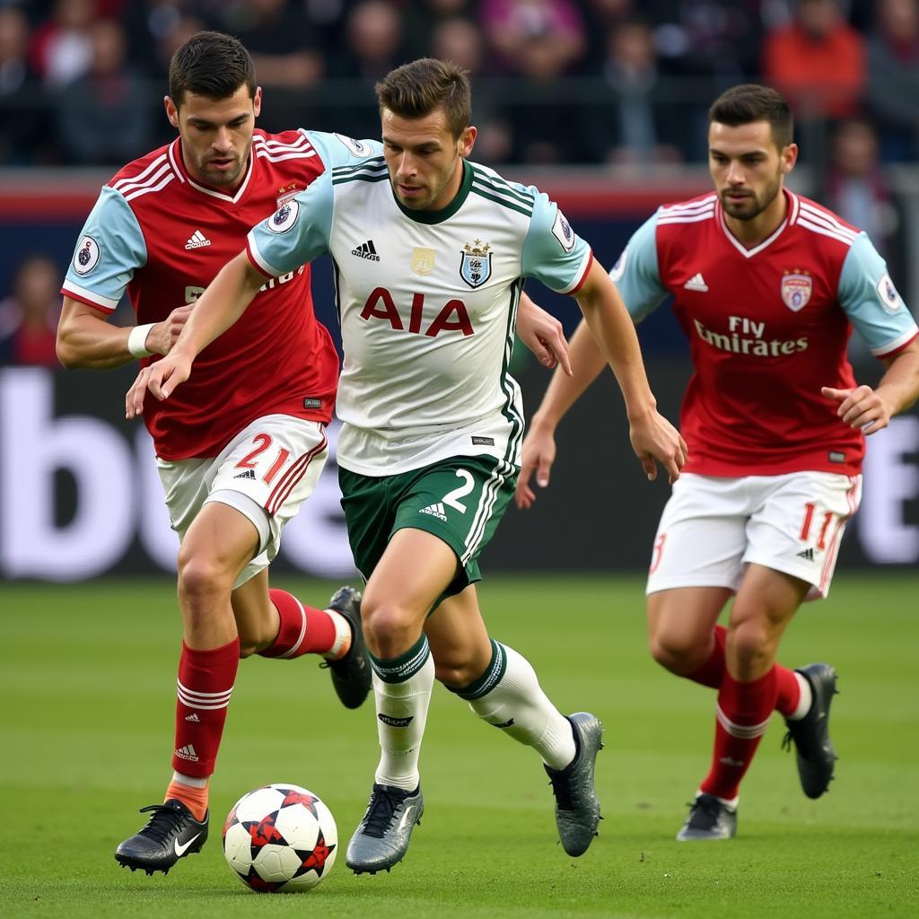 A fast and technical player dribbling past defenders