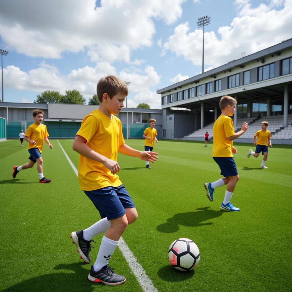 Young Footballers Training at a Football Academy