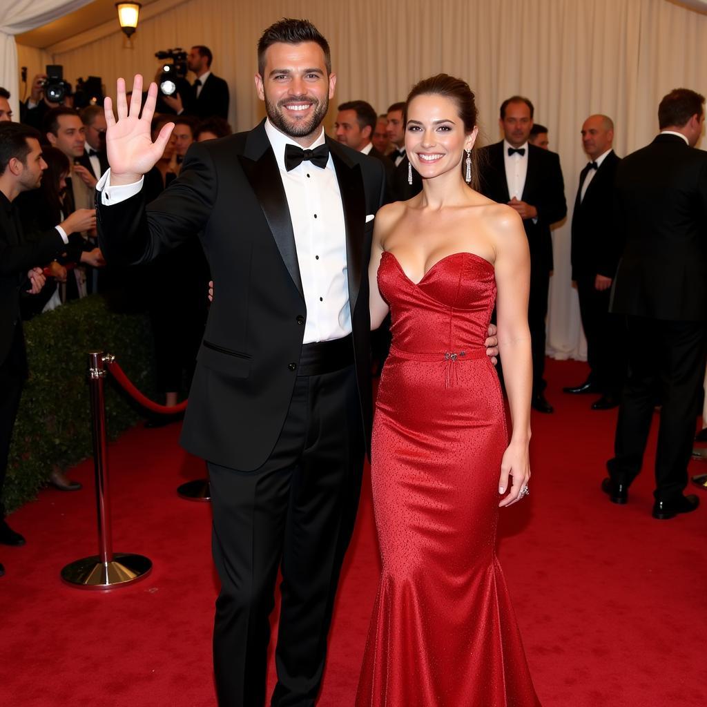 Football Player and Partner on the Red Carpet