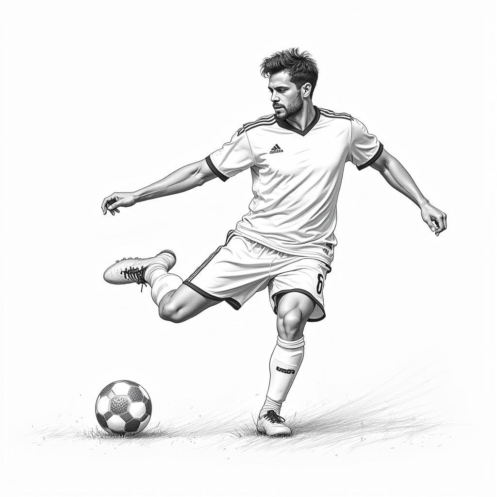 Football Player Detailed Drawing Kicking Ball