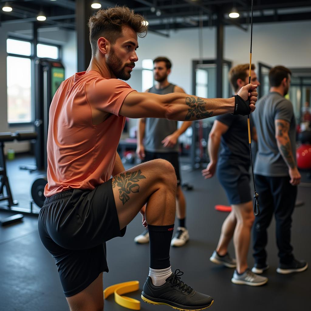 Football Player Doing Rehabilitation Exercises