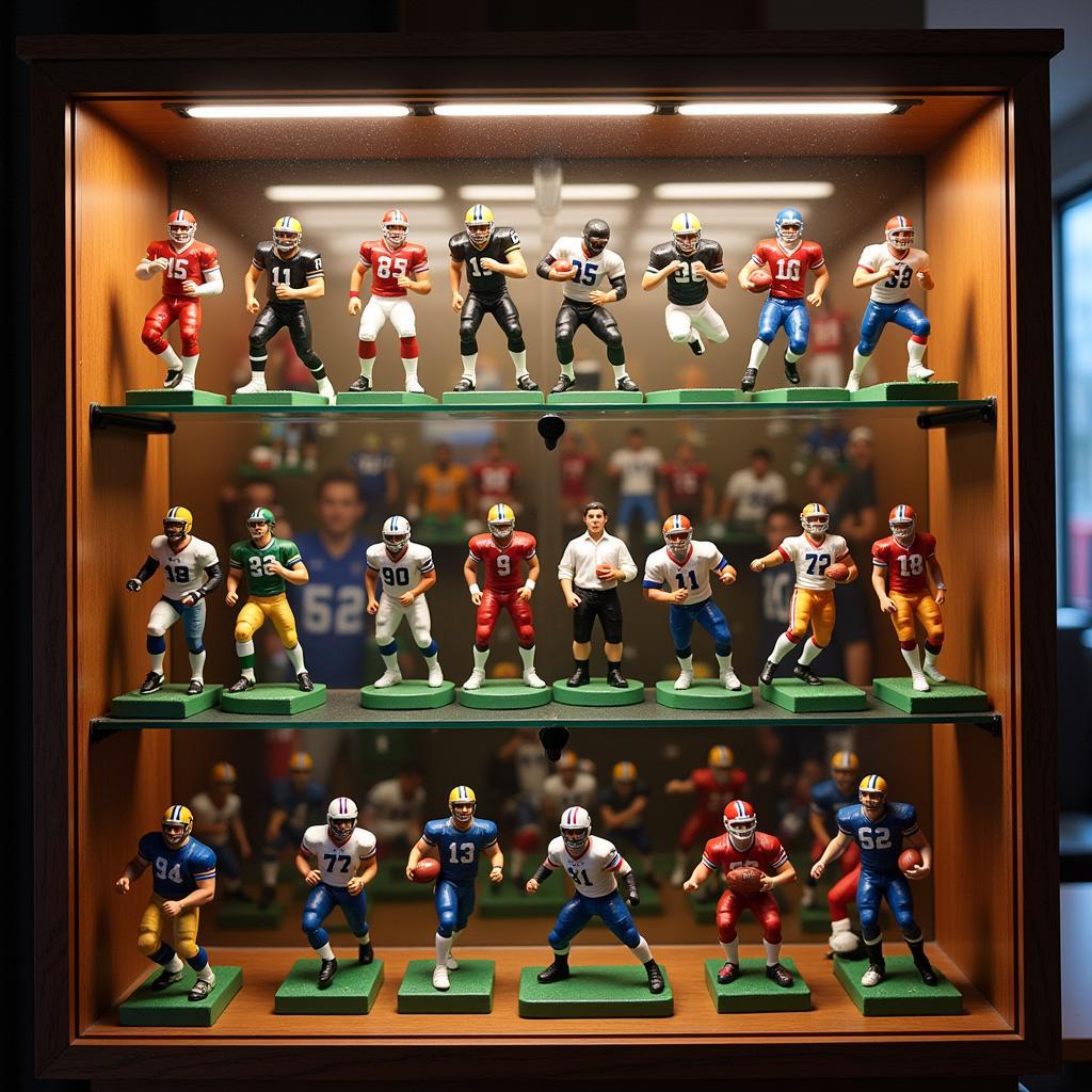 Football Player Figurines in a Display Case