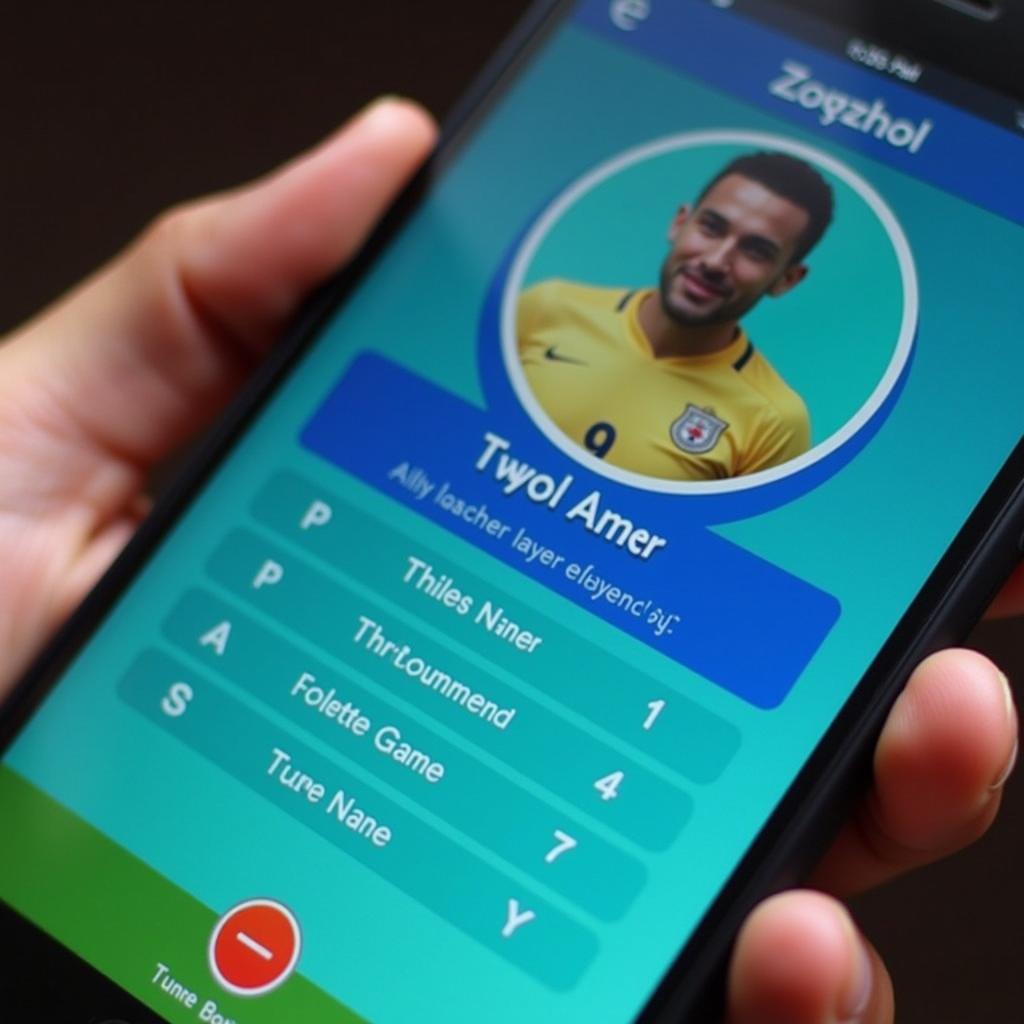 Mobile app showing a football player guessing game