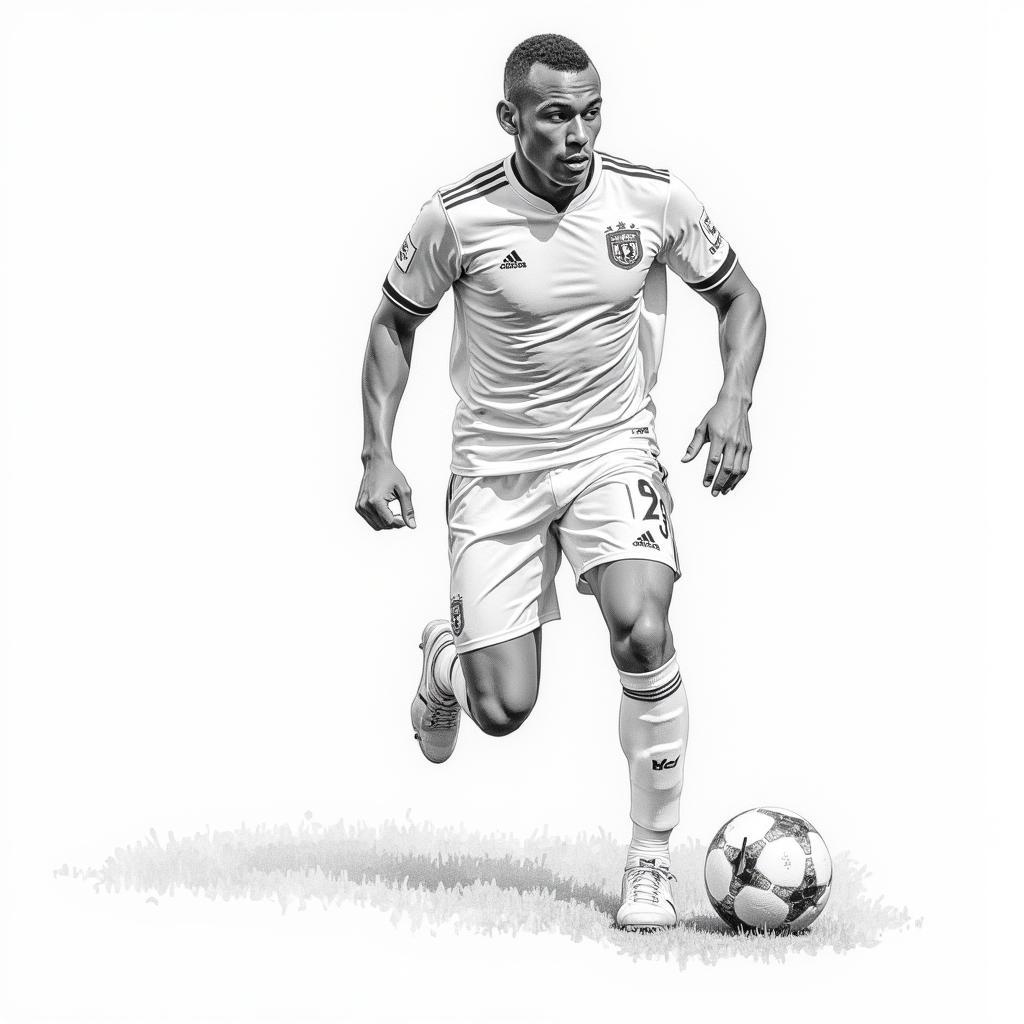 Pencil sketch of a football player in action