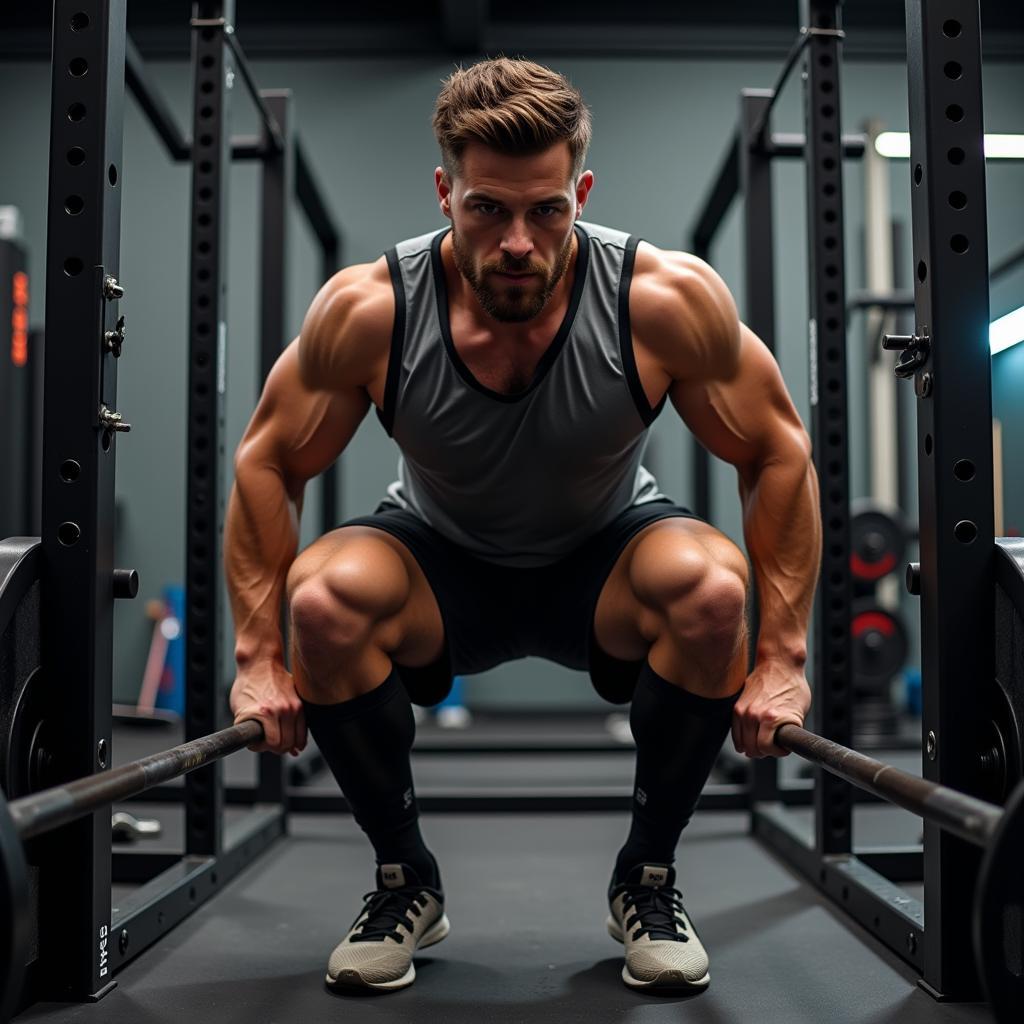 Football Player Performing Squats