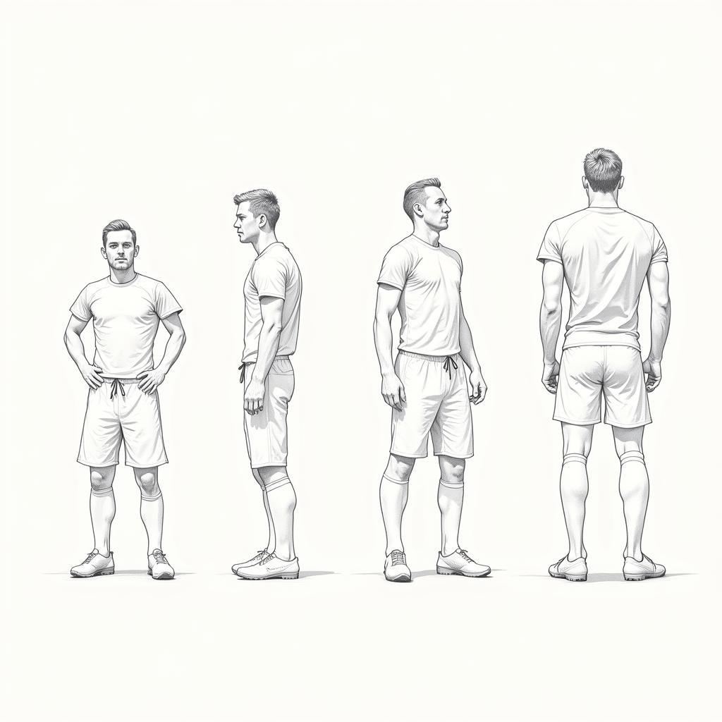 Football Player Drawn From Various Angles Showing Perspective Shift