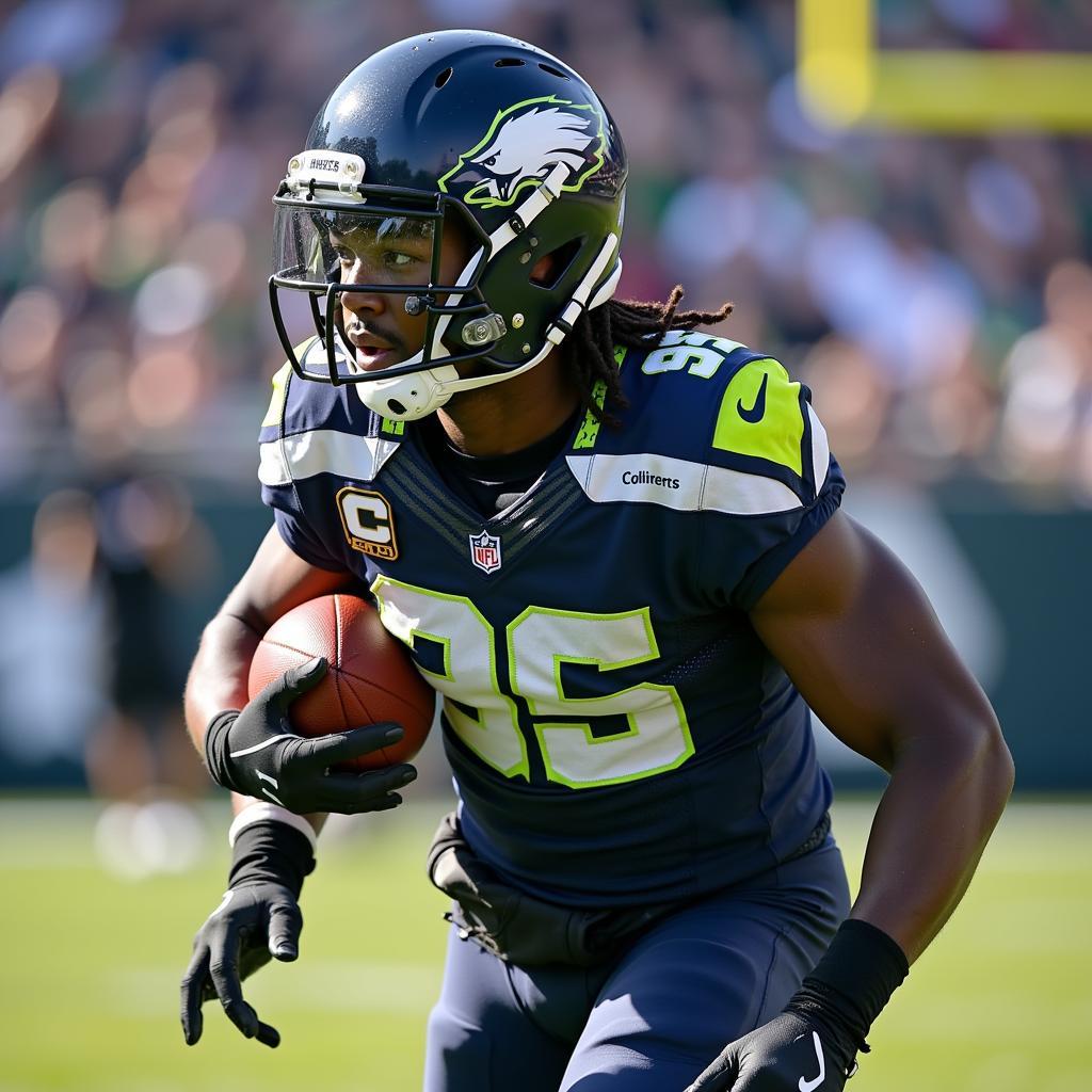 Football player wearing specialized sports glasses