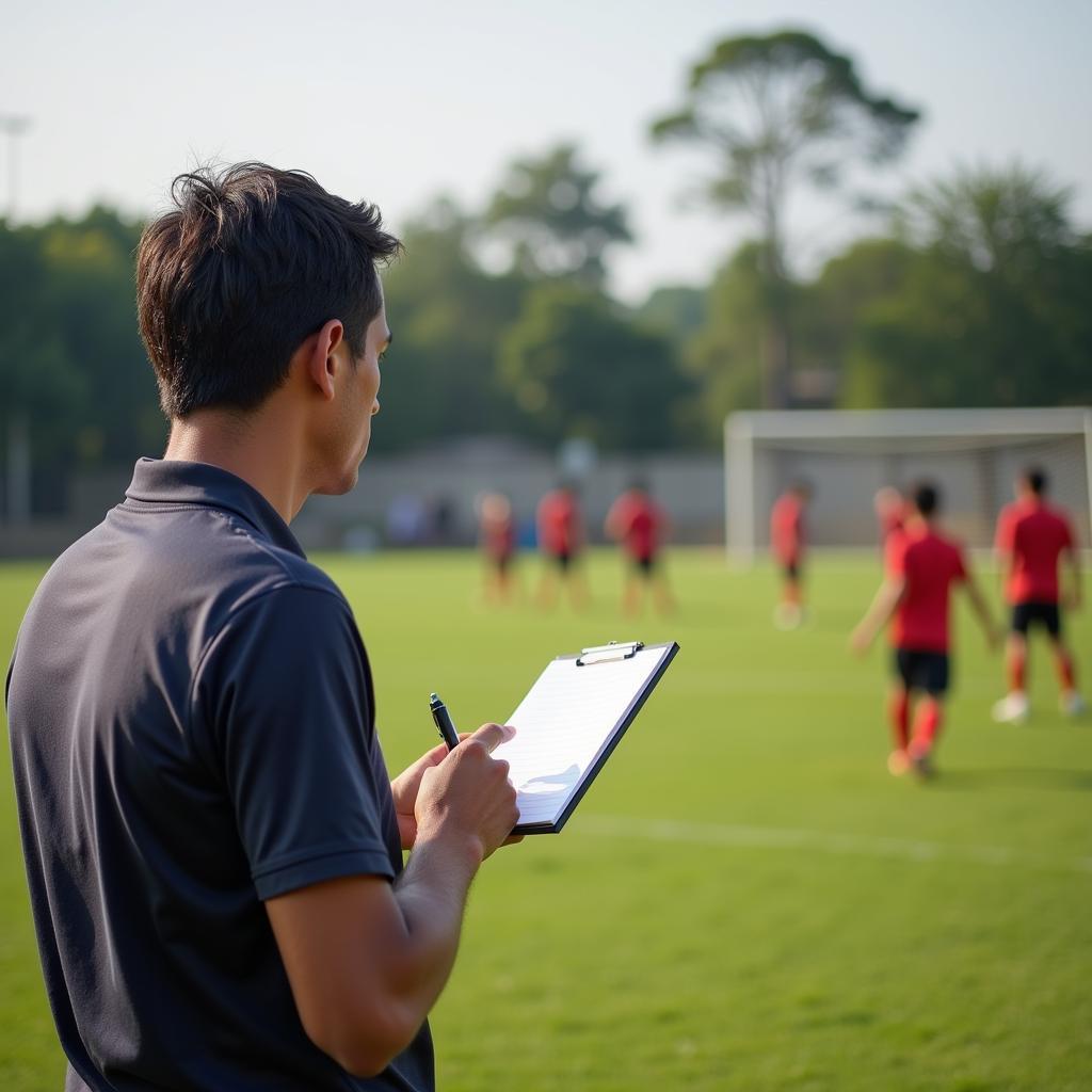 Football scout observing a youth game in Cambodia looking for talent