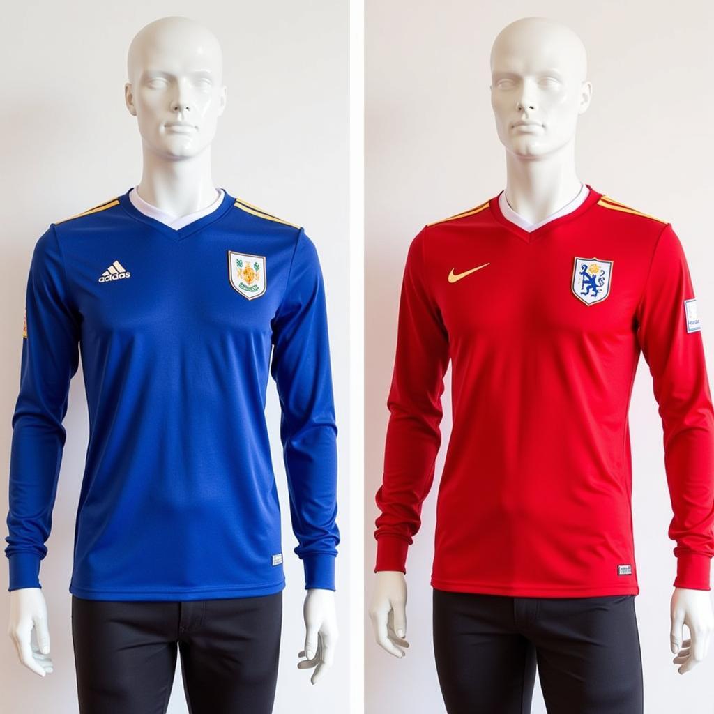 Comparison of short-sleeved and long-sleeved football jerseys.