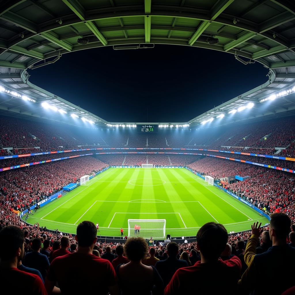 A packed football stadium with cheering fans