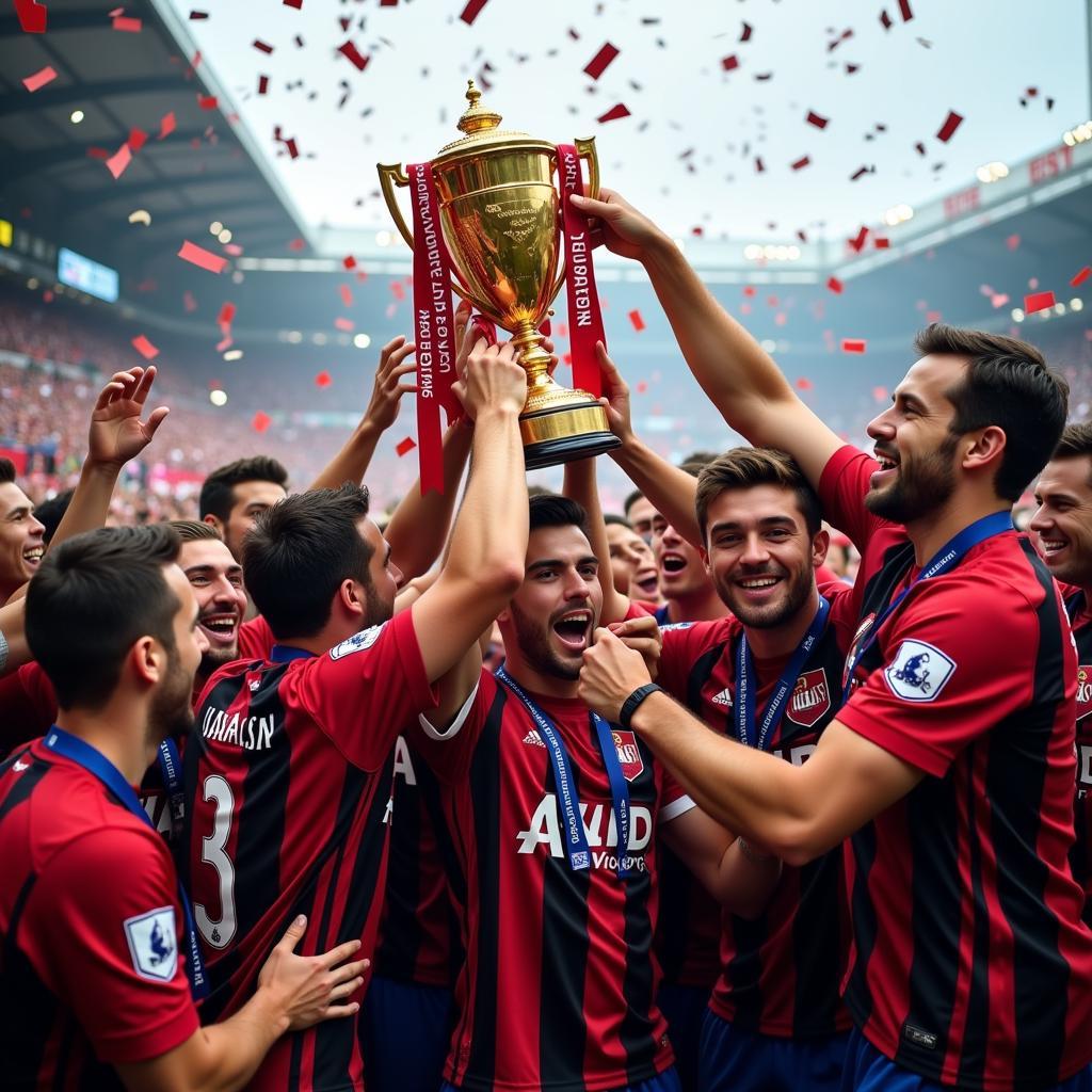 Football Team Celebrating Trophy