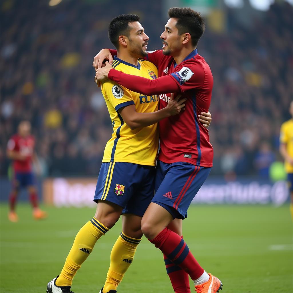 Footballer and partner celebrating a goal