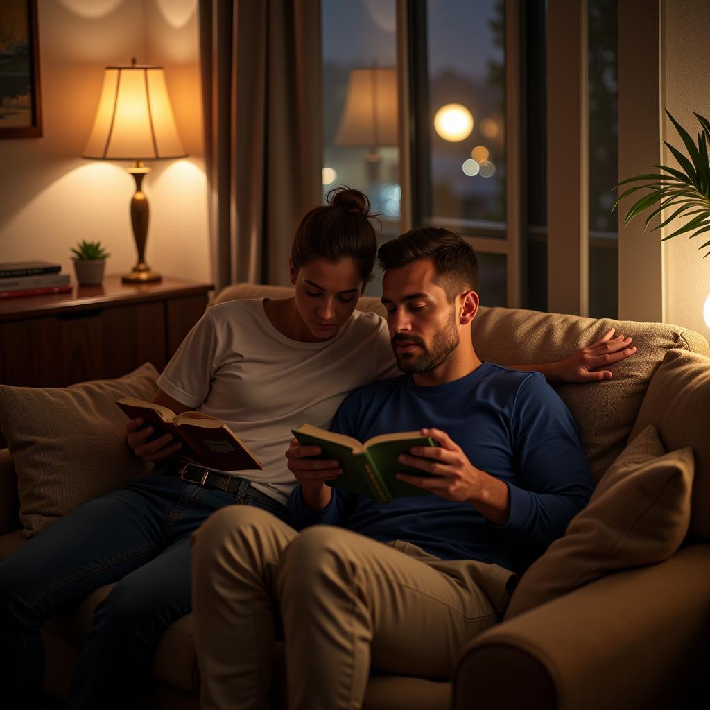 Footballer and partner relaxing at home