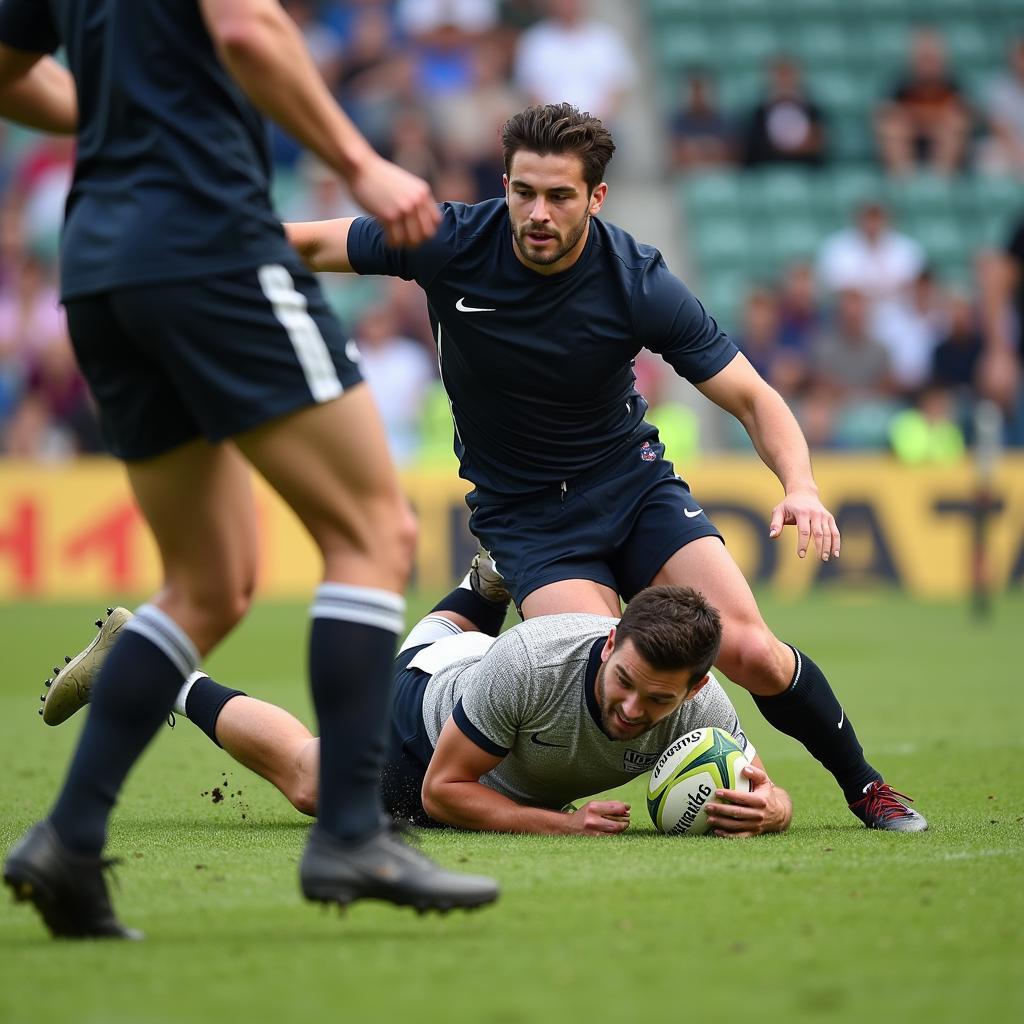 Footballer Making a Sliding Tackle