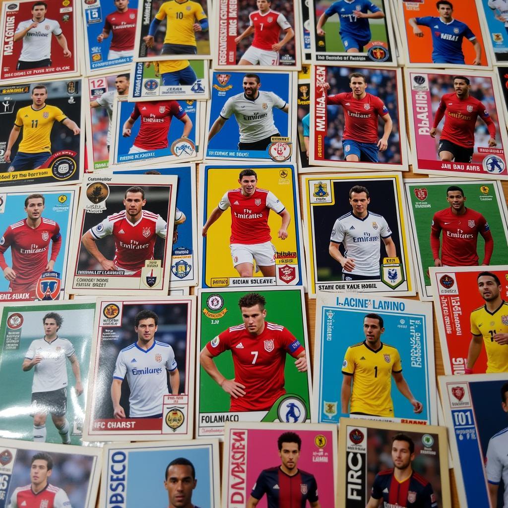 A collection of vibrant football trading cards showcasing star players