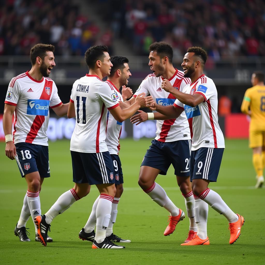 Foreign players celebrating a goal in V.League 1