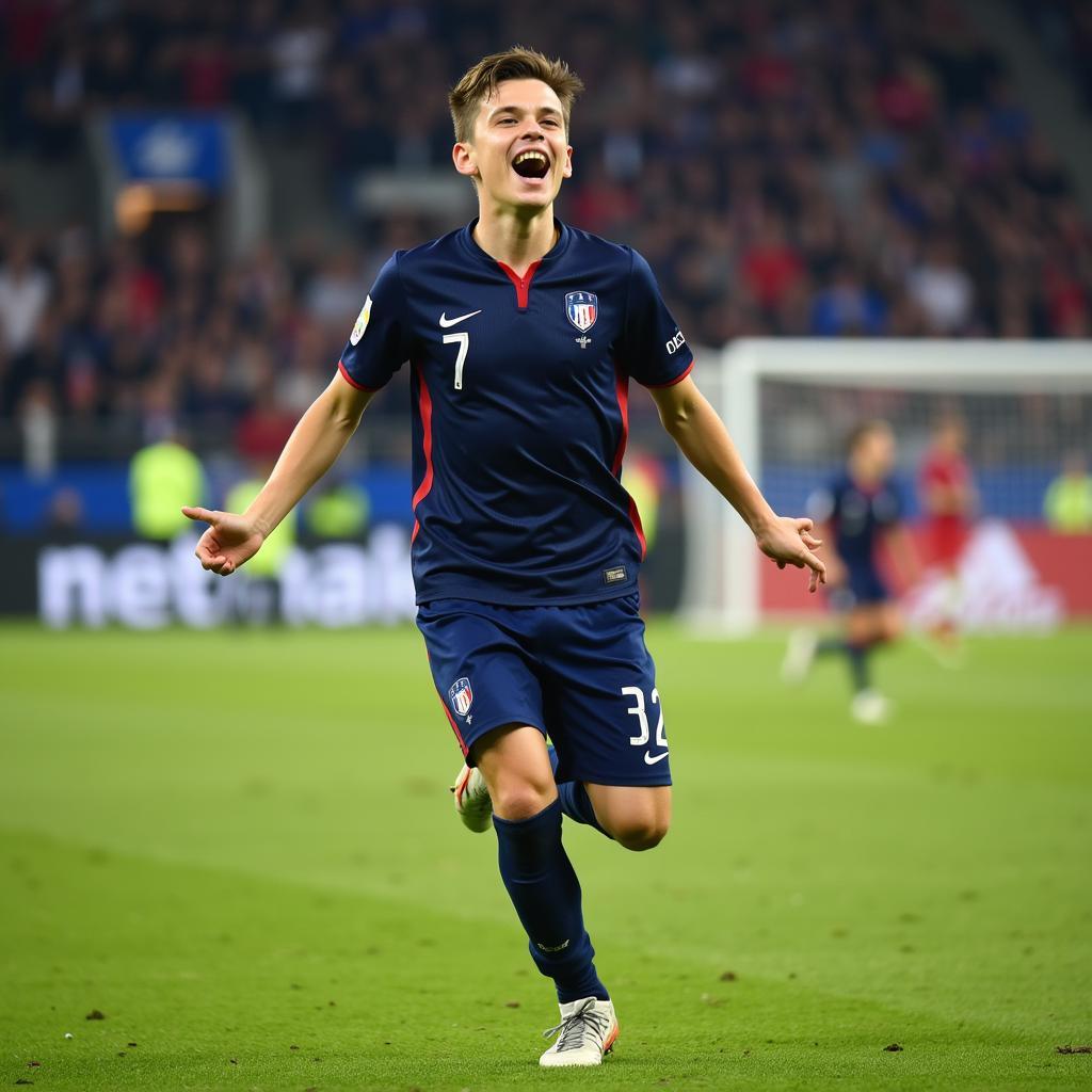 French Football Player Celebrating a Goal