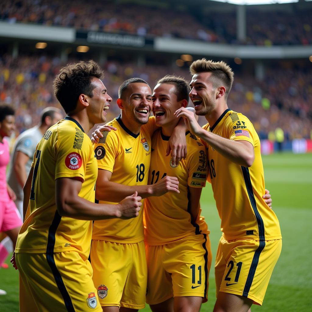 Dynamic image of U22 players celebrating a goal, symbolizing the future of the sport.