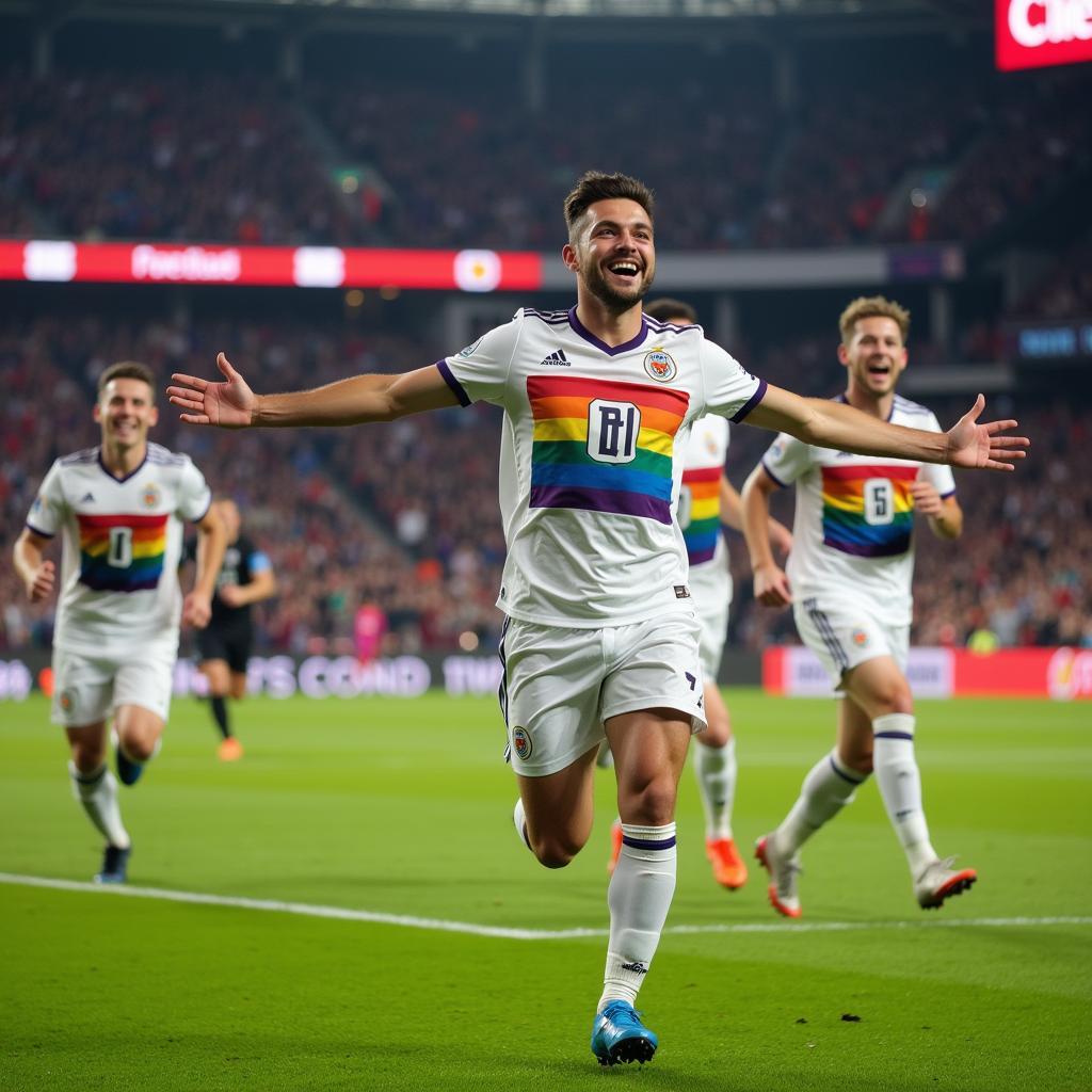 Gay Football Player Celebrates a Goal After Scoring