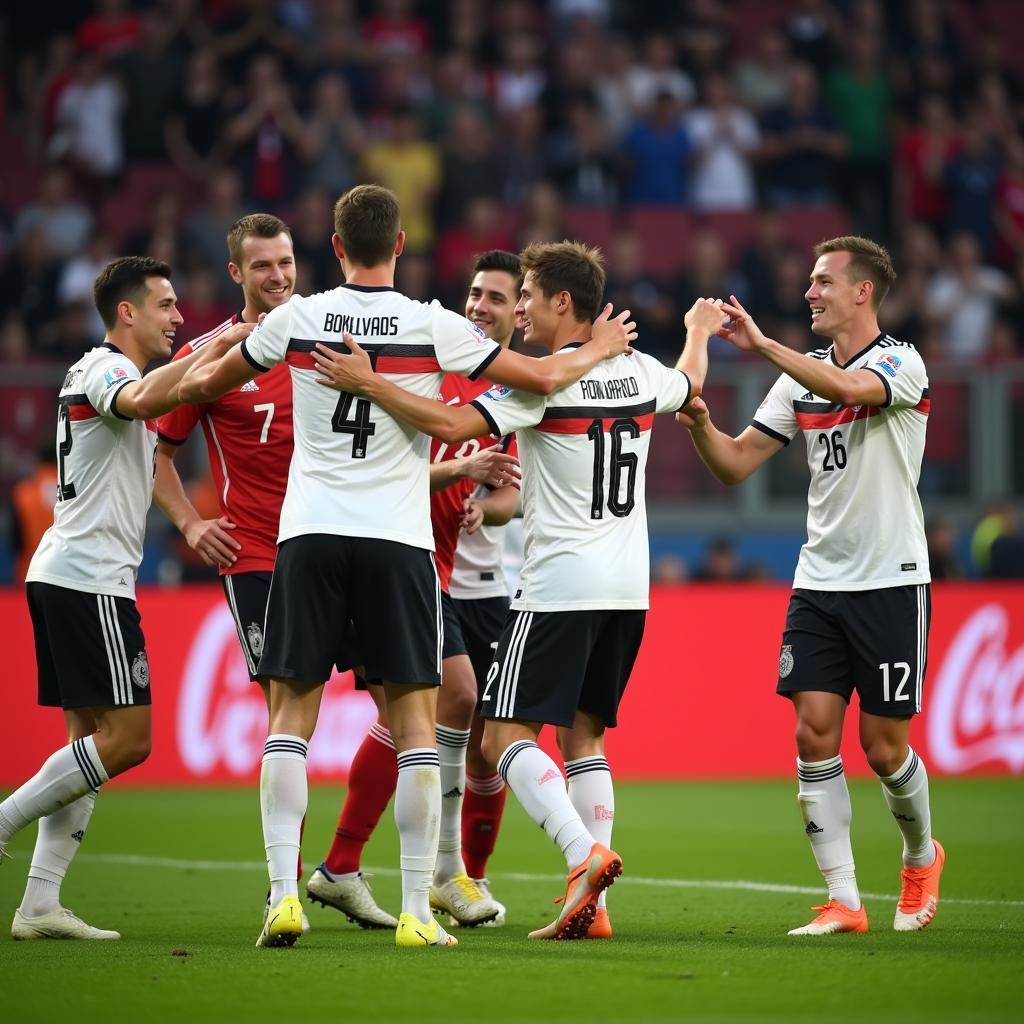 Celebrating a Victory: German Footballer with Teammates