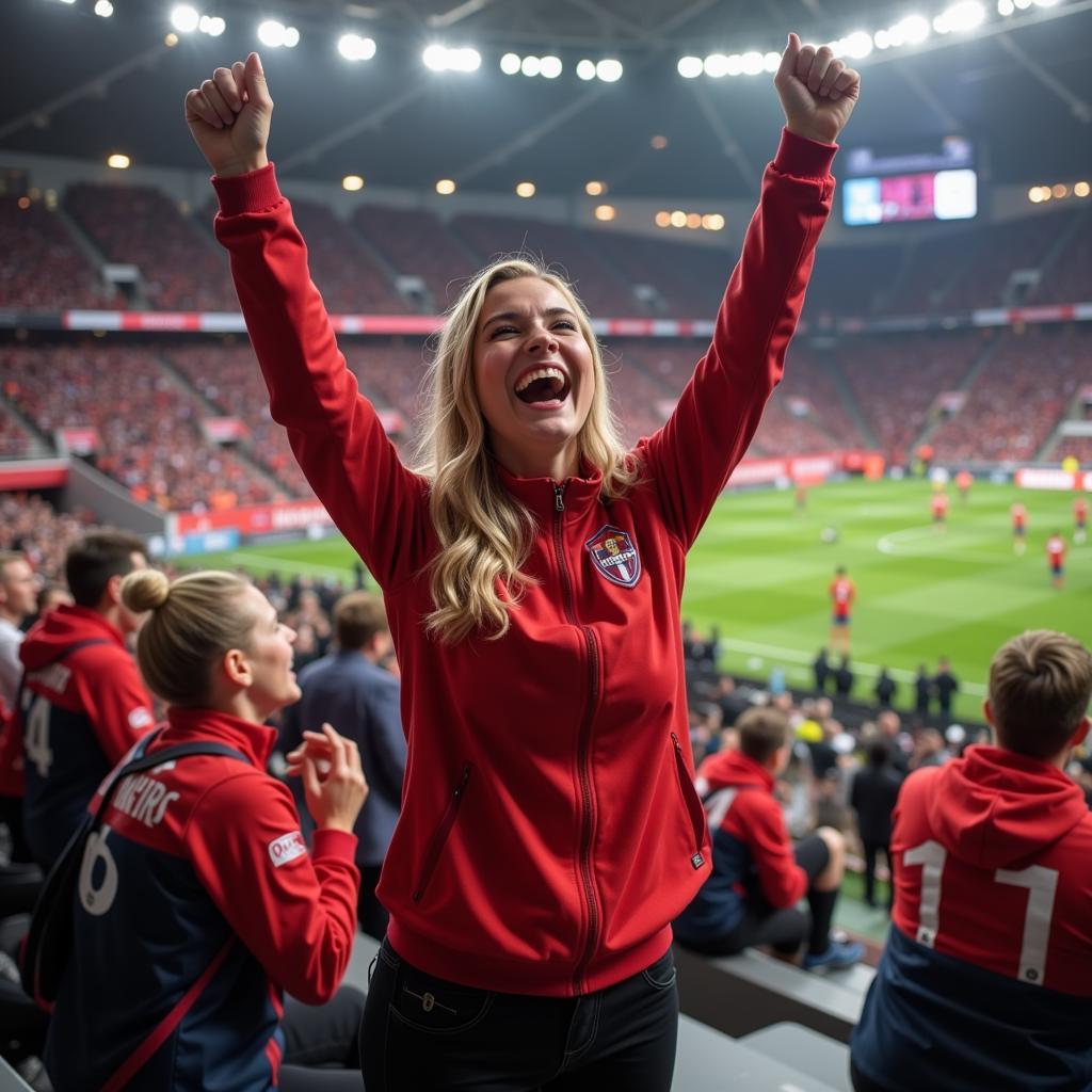 Gry Marita Braut Haaland cheering Erling Haaland on during a football match.