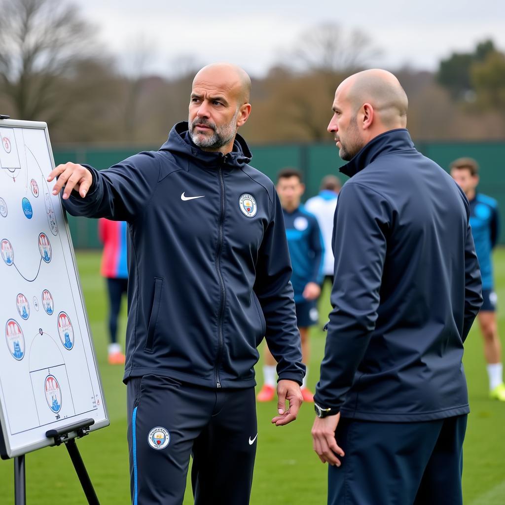 Guardiola and Haaland discuss tactics on the training ground