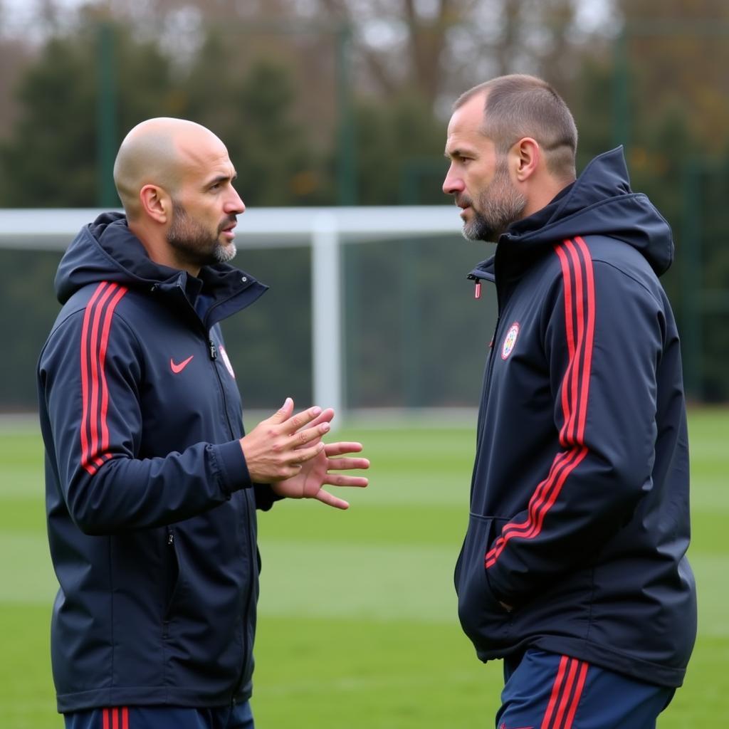 Guardiola and Haaland discussing tactics ahead of the Sporting match