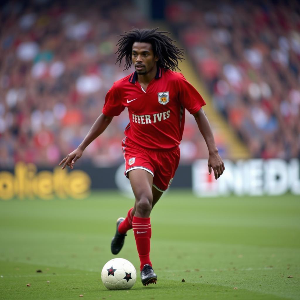 Ruud Gullit in his Feyenoord jersey, showcasing his early career dominance and rise to stardom in the Dutch league.