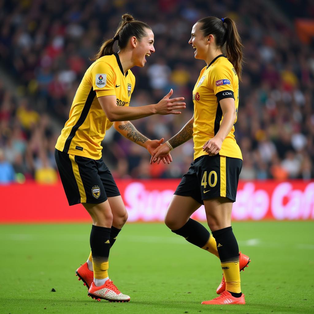 Haaland and Alvarez celebrating a goal together