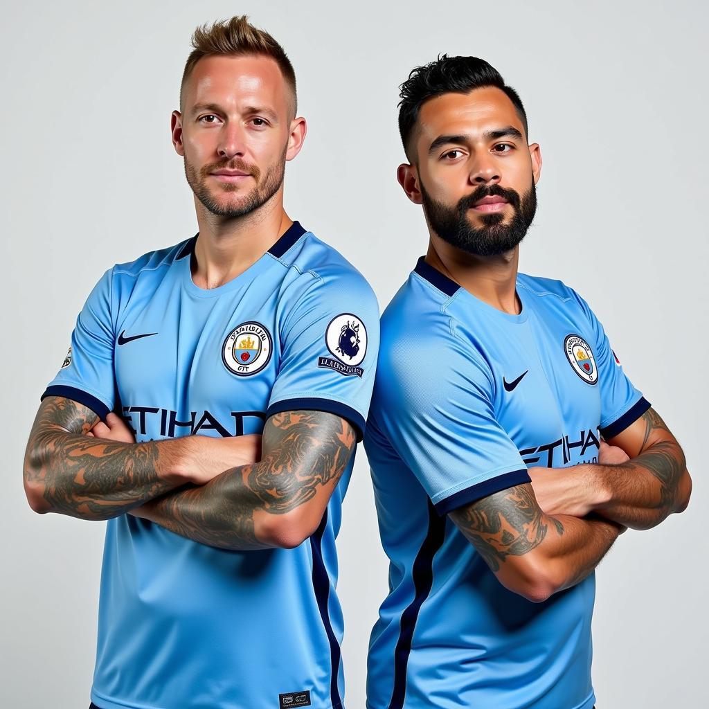 Haaland and Alvarez in Manchester City kit