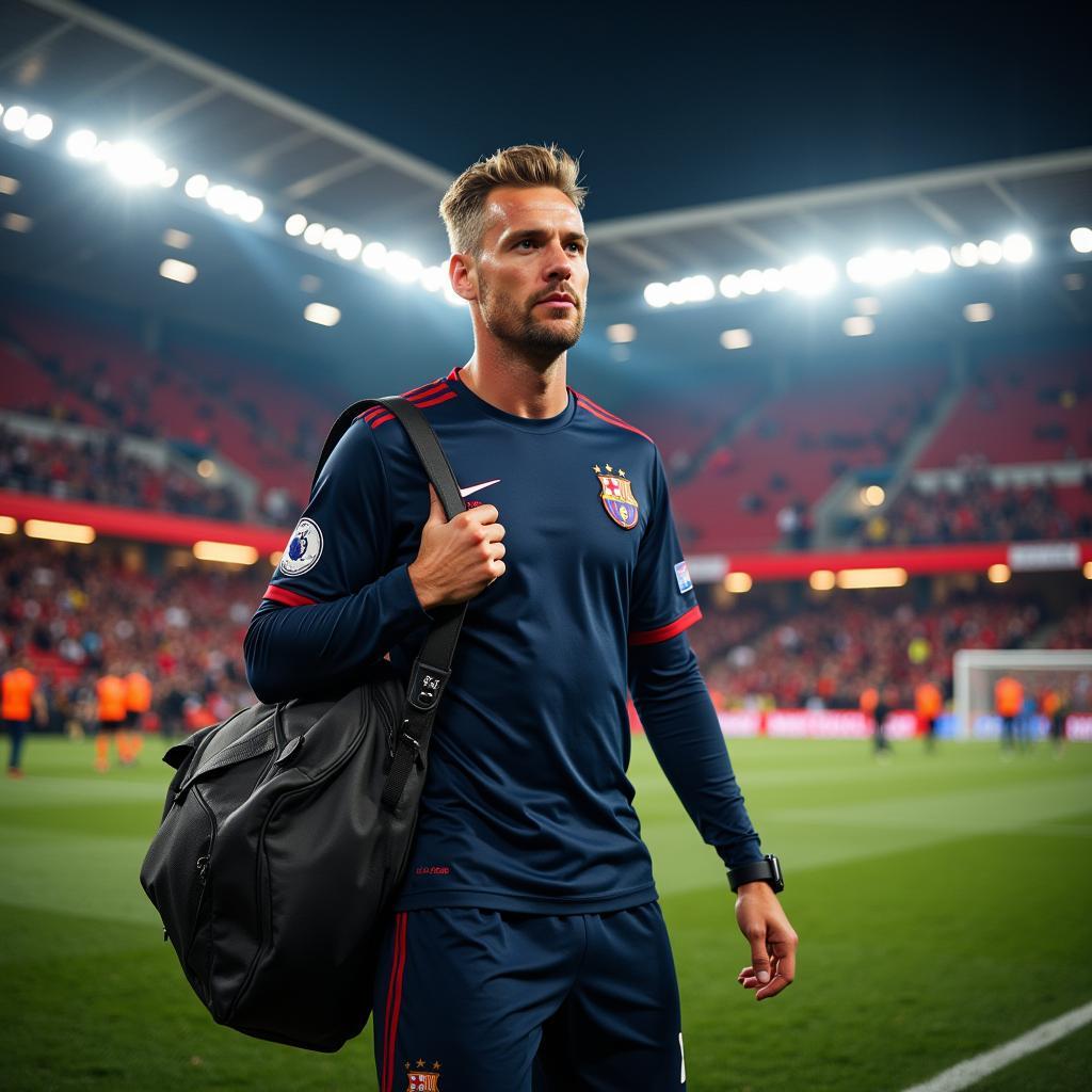 Erling Haaland arriving at the stadium with his signature sports bag.